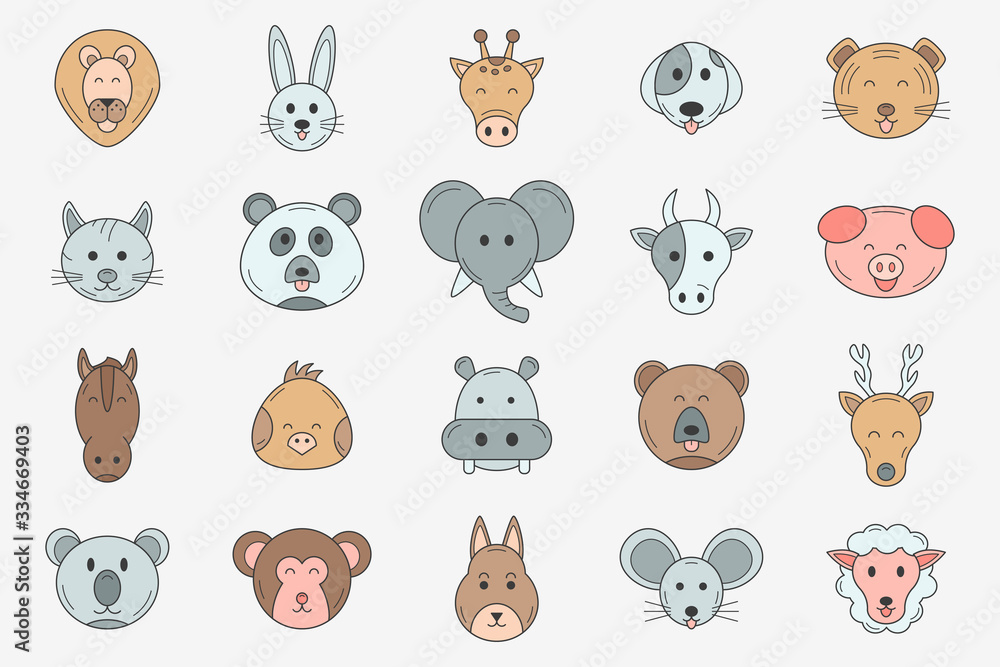 Animal Icons set - Vector color symbols of pets and wild beast for the site or interface