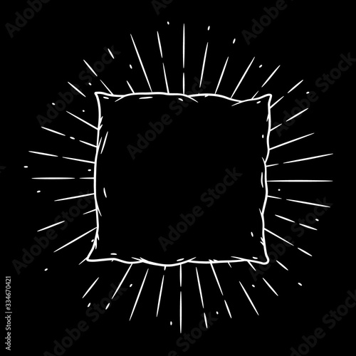 Pillow. Hand drawn vector illustration with pillow and sunburst. Used for poster, banner, web, t-shirt print, bag print, badges, flyer, logo design and more.