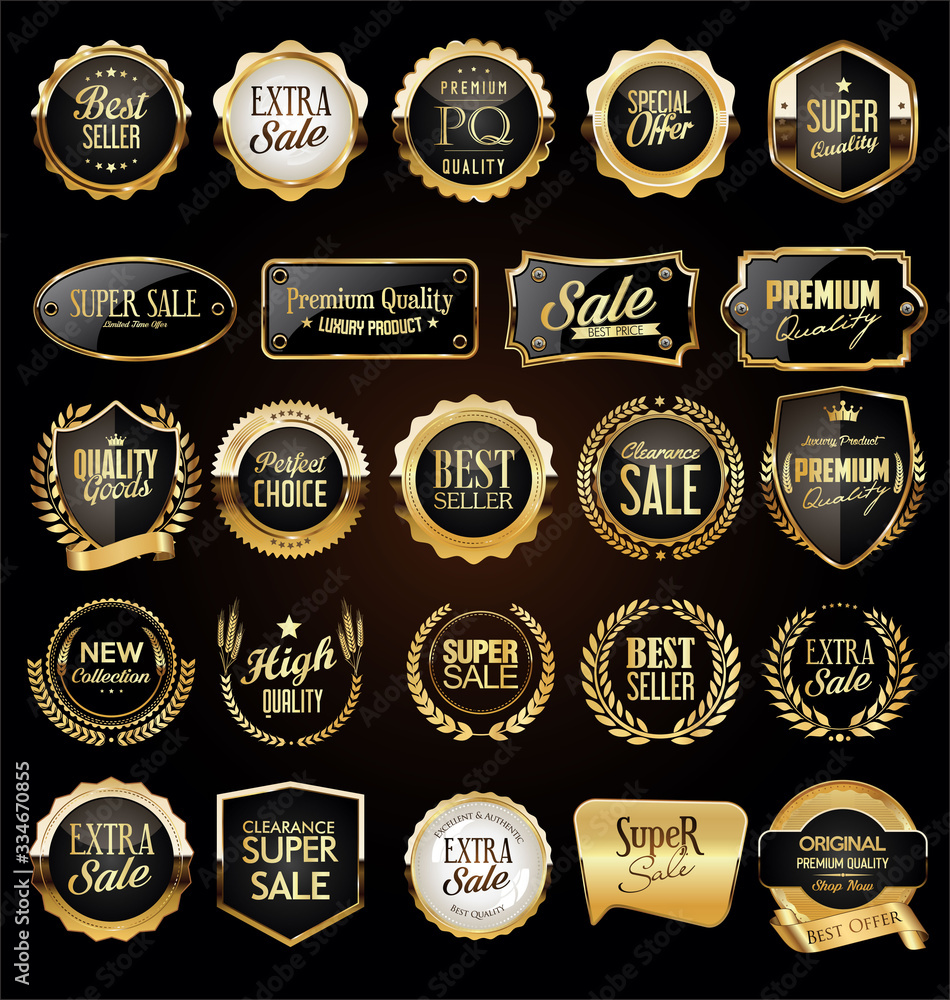 Fototapeta premium Collection of golden badges and labels retro style