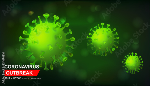 Green virus cells. Viruses in infected organism, viral disease epidemic. Corona, influenza viruses. Vector