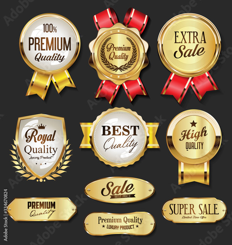 Collection of golden badges and labels retro style