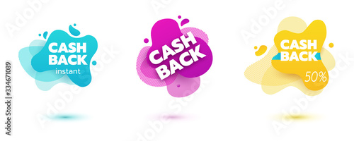 Amoeba liquid design. Cash back badge. Dynamical colored forms of amoeba. Cash back badge for logo, flyer, presentation design.