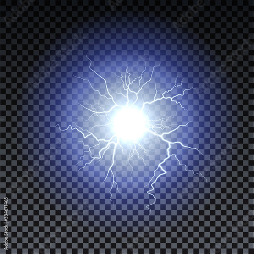 Lightning strikes and sparks, electrical energy on transparent b