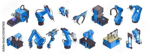 Isometric Robot Automation Color Icon Set