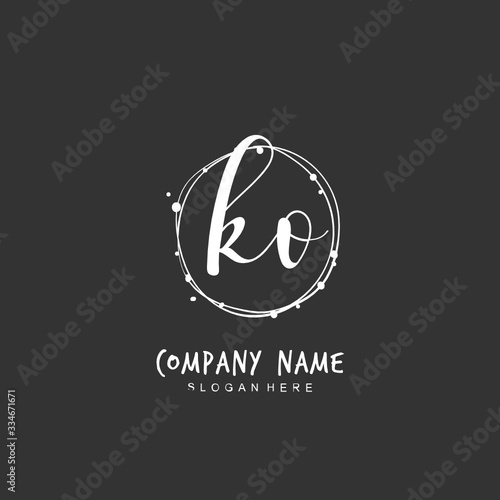 Handwritten initial letter K O KO for identity and logo. Vector logo template with handwriting and signature style.