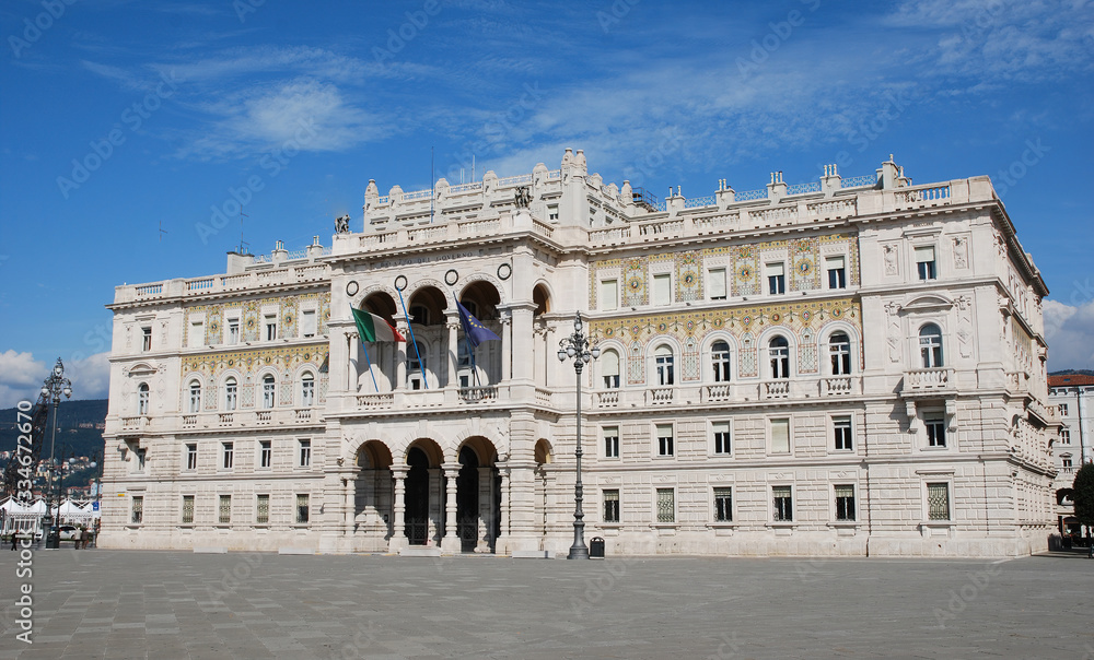 Government office. Piazza Unità d'Italia, Unity of Italy Square. Main square in Trieste. 