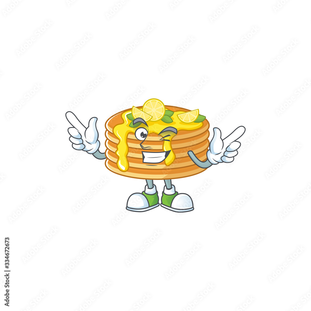 Cartoon character design concept of lemon cream pancake cartoon design style with wink eye Cartoon character design concept of lemon cream pancake cartoon design style with wink eye