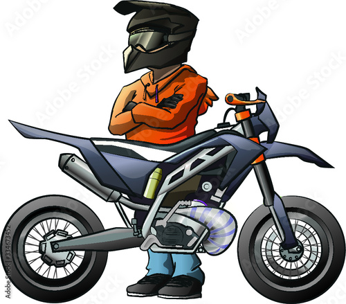 Supermotard motorcycle racer boy