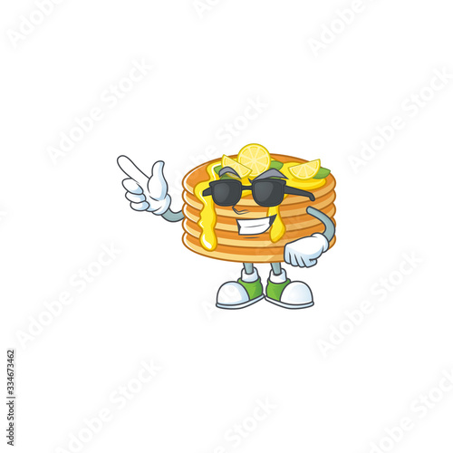 Super cute lemon cream pancake cartoon character wearing black glasses