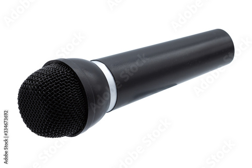 Black microphone isolated on a white background.