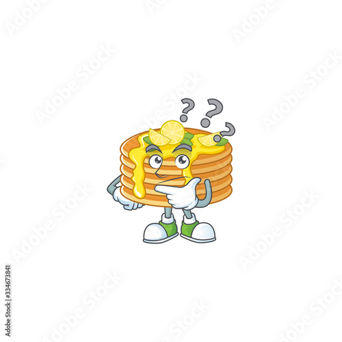 Lemon cream pancake mascot design concept having confuse gesture