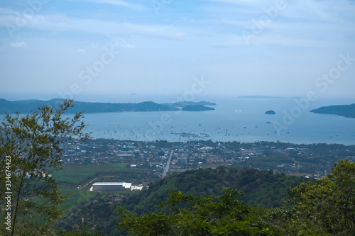 High view of the city and the ocean. Phuket, Thailand. City view. Observation deck for tourists.