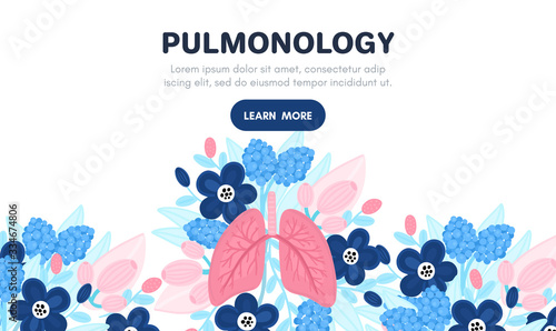 Vector healthy lungs on flowers. Background for label, advertisement of pulmonary medicine, landing or banner for pulmonology clinic, design for website or article about respiratory system health
