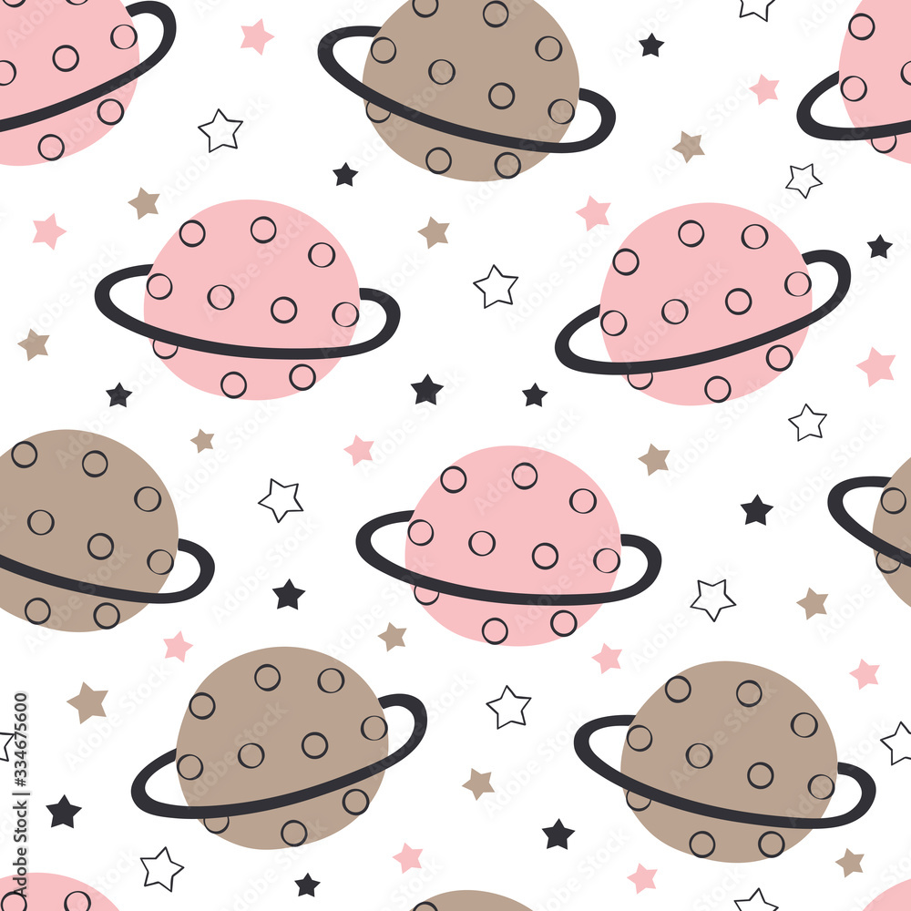 seamless pattern with planets and stars on white background - vector illustration, eps seamless pattern with planets and stars on white background - vector illustration, eps