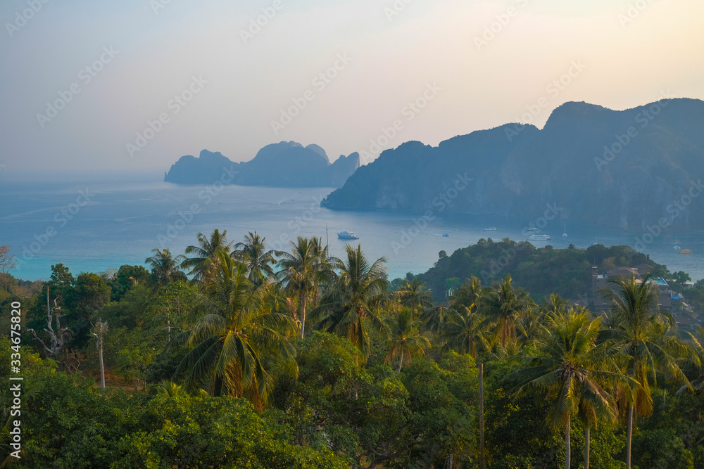 The stunning landscape of the ocean and rainforest. Bird's-eye view of Paradise island. The stunning landscape of the ocean and rainforest. Bird's-eye view of Paradise island.