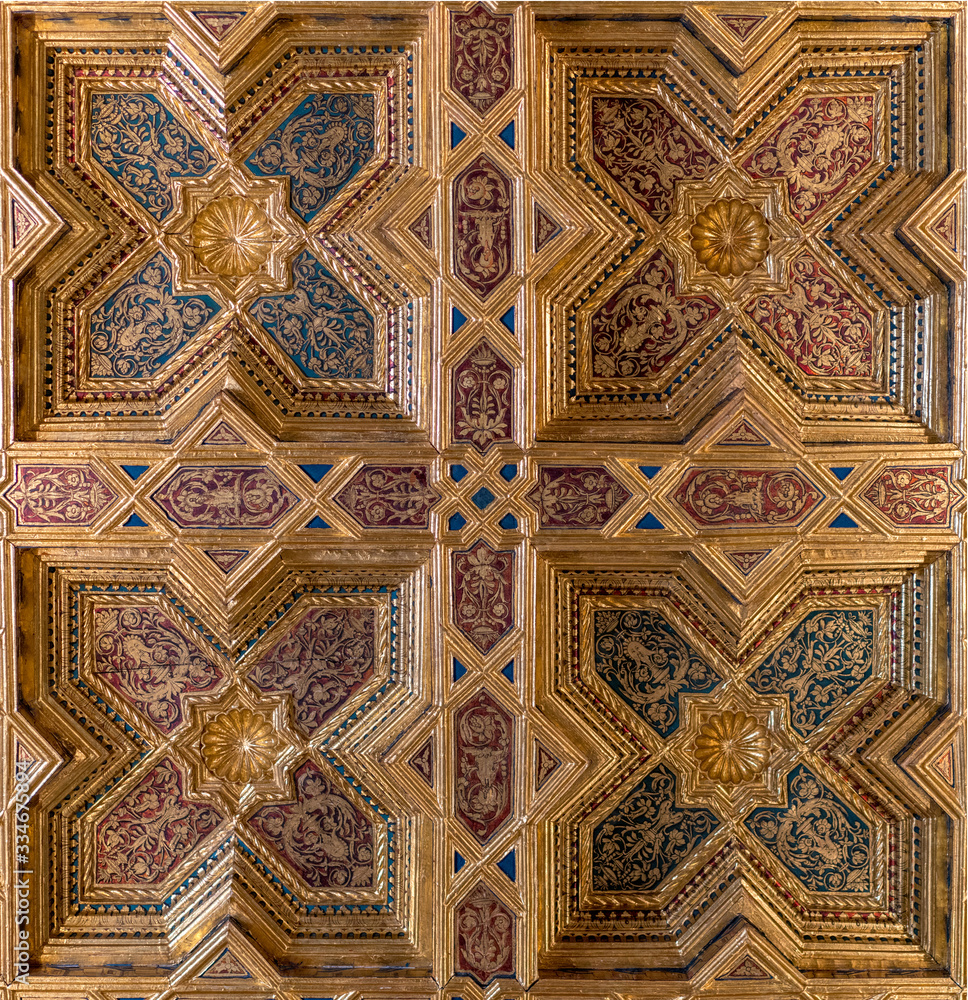 Ornament, ceiling decoration made of wood of different grades