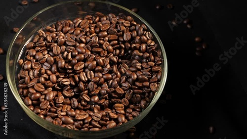 Plate with coffee and a spoon. Panorama. Coffee beans. Coffee. The production of coffee. Close-up.
