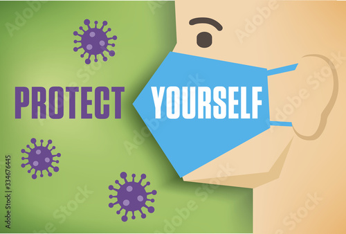 Stop coronavirus concept, human face with protective mask	