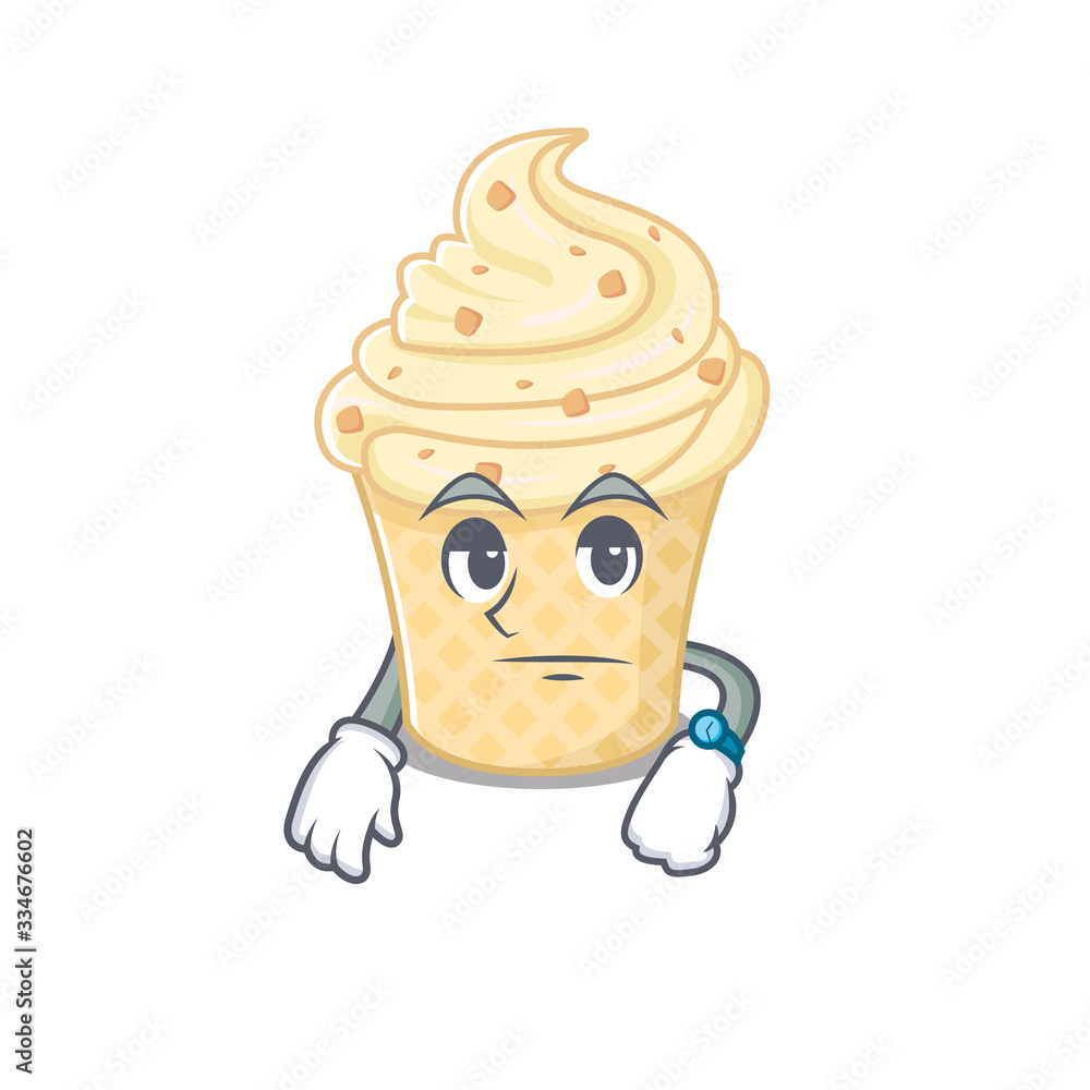 Mascot design of vanilla ice cream showing waiting gesture