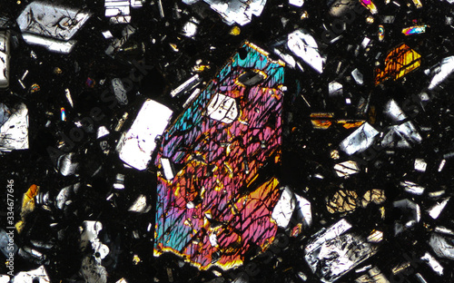 Andesite volcanic rock minerals under microscope photo