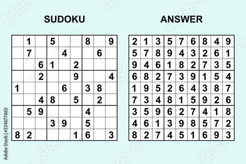 Vector sudoku with answer 346. Puzzle game with numbers.
