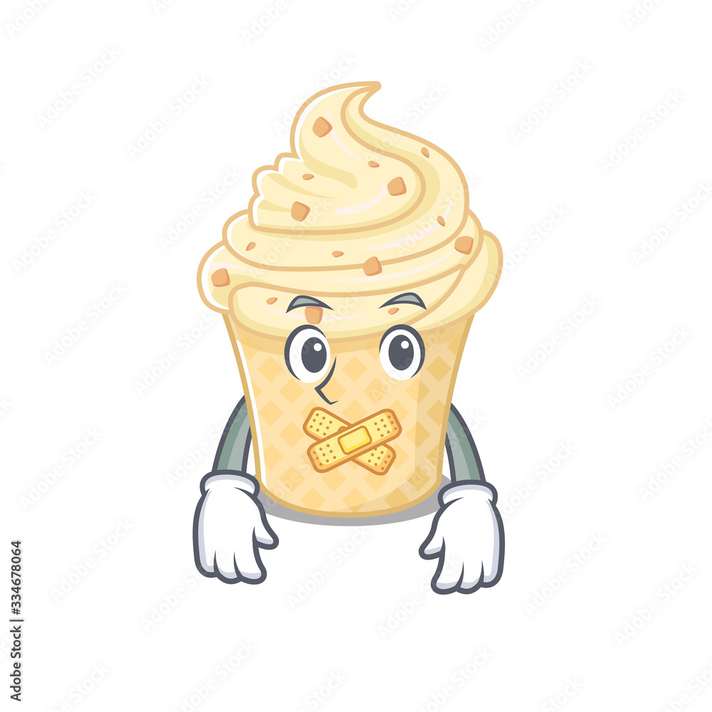 Vanilla ice cream cartoon character style with mysterious silent gesture