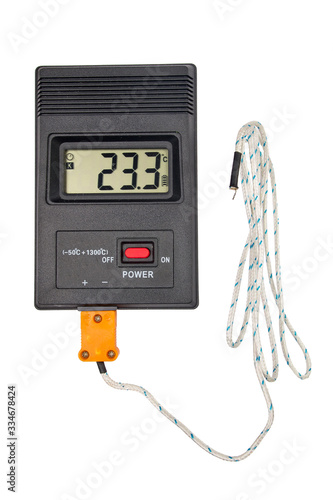 electronic thermometer with thermocouple isolated on white background