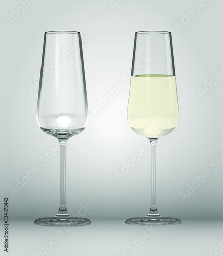 Vector 3D Champagne Flute Full And Empty  Glasses Illustration Set