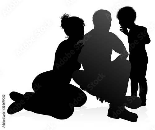 High quality and detailed silhouettes of a happy young family. Mother father and child
