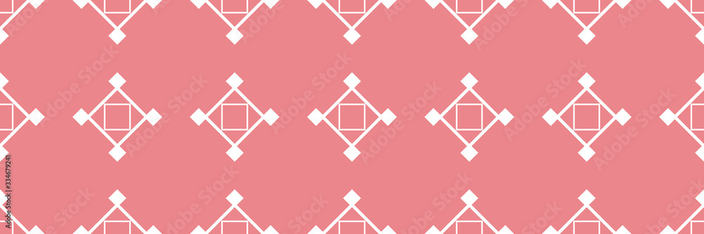 Geometric seamless pattern. Square white design on long pink background Geometric seamless pattern. Square white design on long pink background