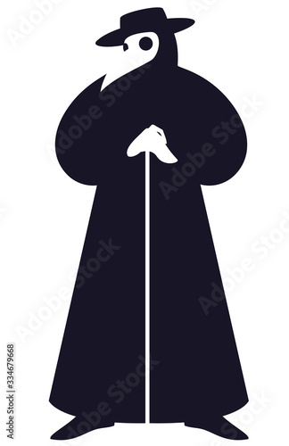 Plague doctor, a black and white silhouette, vector illustration. 