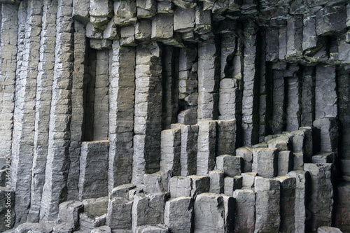 Detail view of the interior of the famous Fingal's cave in the little and wild isleand of Staffa in the inner Hebrides in Scotland