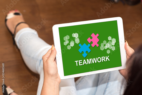 Teamwork concept on a tablet