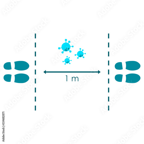 Keep distance sign. Coronovirus epidemic protective equipment. Preventive measures. Steps to protect yourself. Keep the 1 meter distance. Vector illustration.