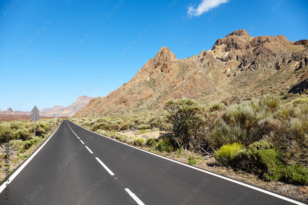 Scenic road in Teide National Park, Tenerife.
