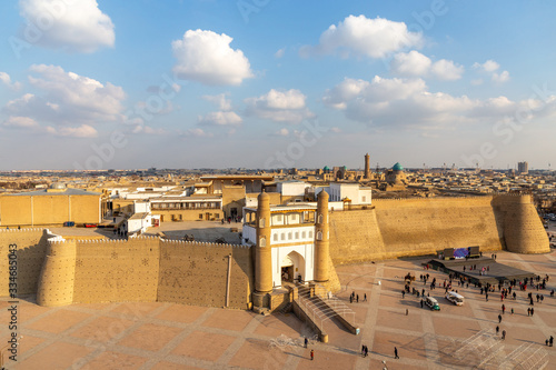 Panorama of  Bukhara city (Ark fortress, POI Kalyan architectural complex). Bukhara city, Uzbekistan photo