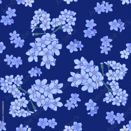 Seamless Vector Blue Primula Flowers Pattern