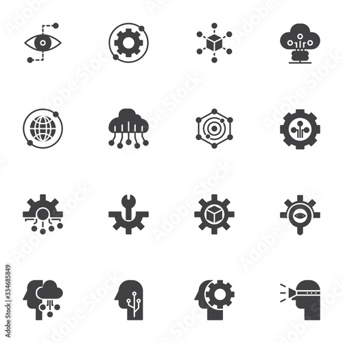 Technology, network connection vector icons set, modern solid symbol collection, filled style pictogram pack. Signs, logo illustration. Set includes icons as cloud computing, setting gear, maintenance