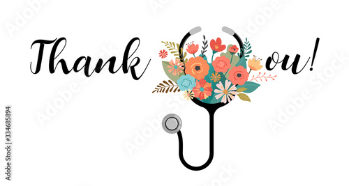 Thank you, doctor and nurse - COVID-19 pandemic concept, vector illustration stock illustration