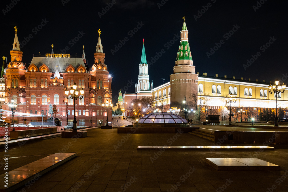 view of Kremlin from Manezhnaya Square in Moscow
