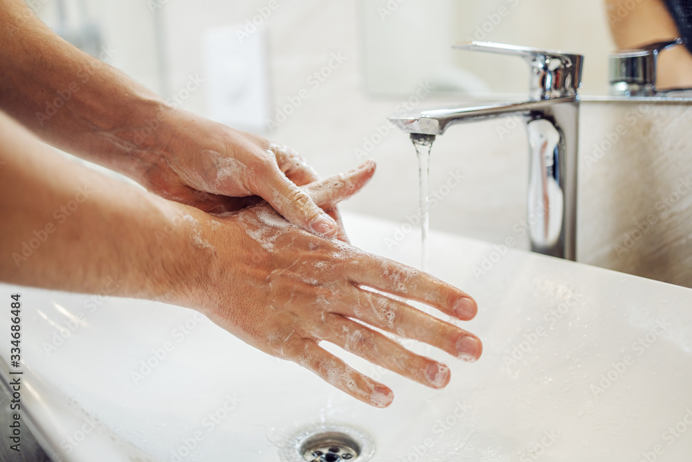 Washing hands rubbing with soap man for corona virus prevention, Washing hands rubbing with soap man for corona virus prevention,