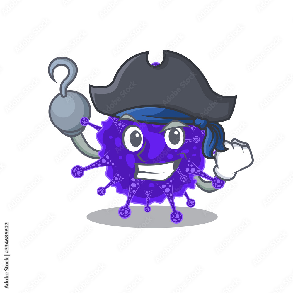 Nidovirales cartoon design style as a Pirate with hook hand and a hat