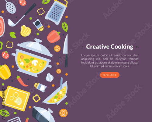 Creative Cooking Landing Page Template, Online Culinary School, Classes Web Page, App, Website Vector Illustration