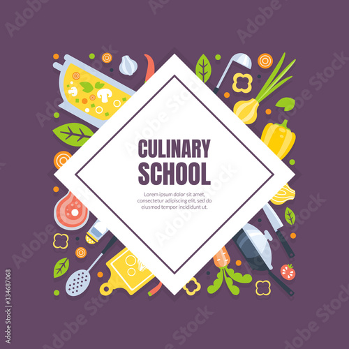 Cooking Class Banner Template, Culinary Courses or School Poster, Element Can Be Used for Brochure, Flyer, Certificate, Invitation Card Vector Illustration