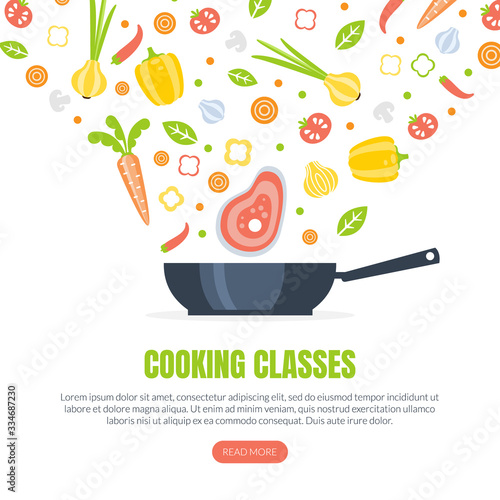 Cooking Classes Landing Page Template, Culinary School Online Web Page, App, Website Vector Illustration