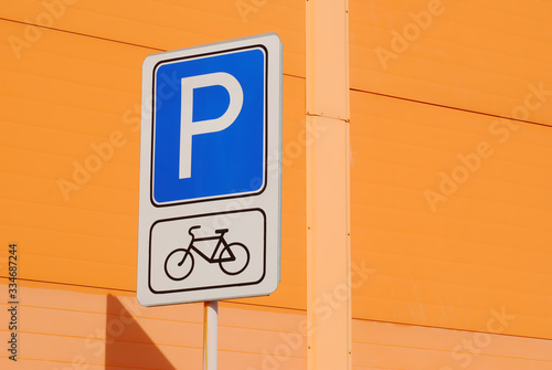 bicycle parking road sign closeup