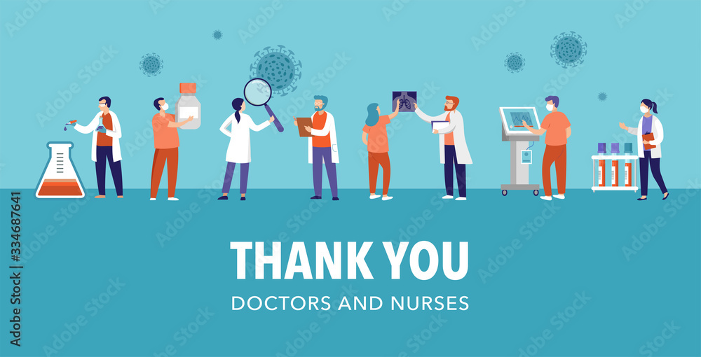 Thank you, doctor and nurse - COVID-19 pandemic concept, vector illustration stock illustration Thank you, doctor and nurse - COVID-19 pandemic concept, vector illustration stock illustration