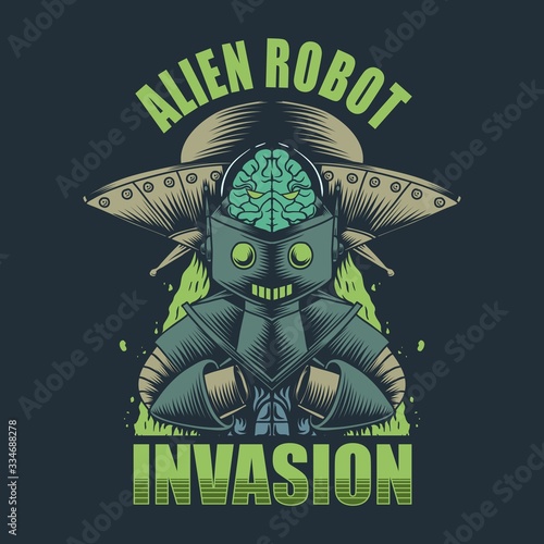 Alien Robot invasion vector illustration