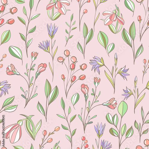 Seamless pattern with meadow flowers. Scandinavian style