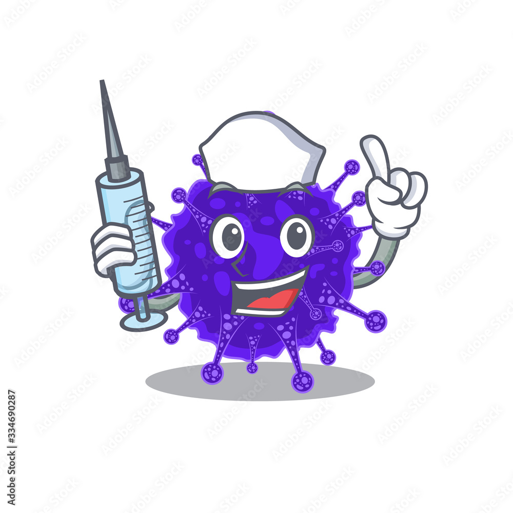 A nice nurse of nidovirales mascot design concept with a syringe A nice nurse of nidovirales mascot design concept with a syringe